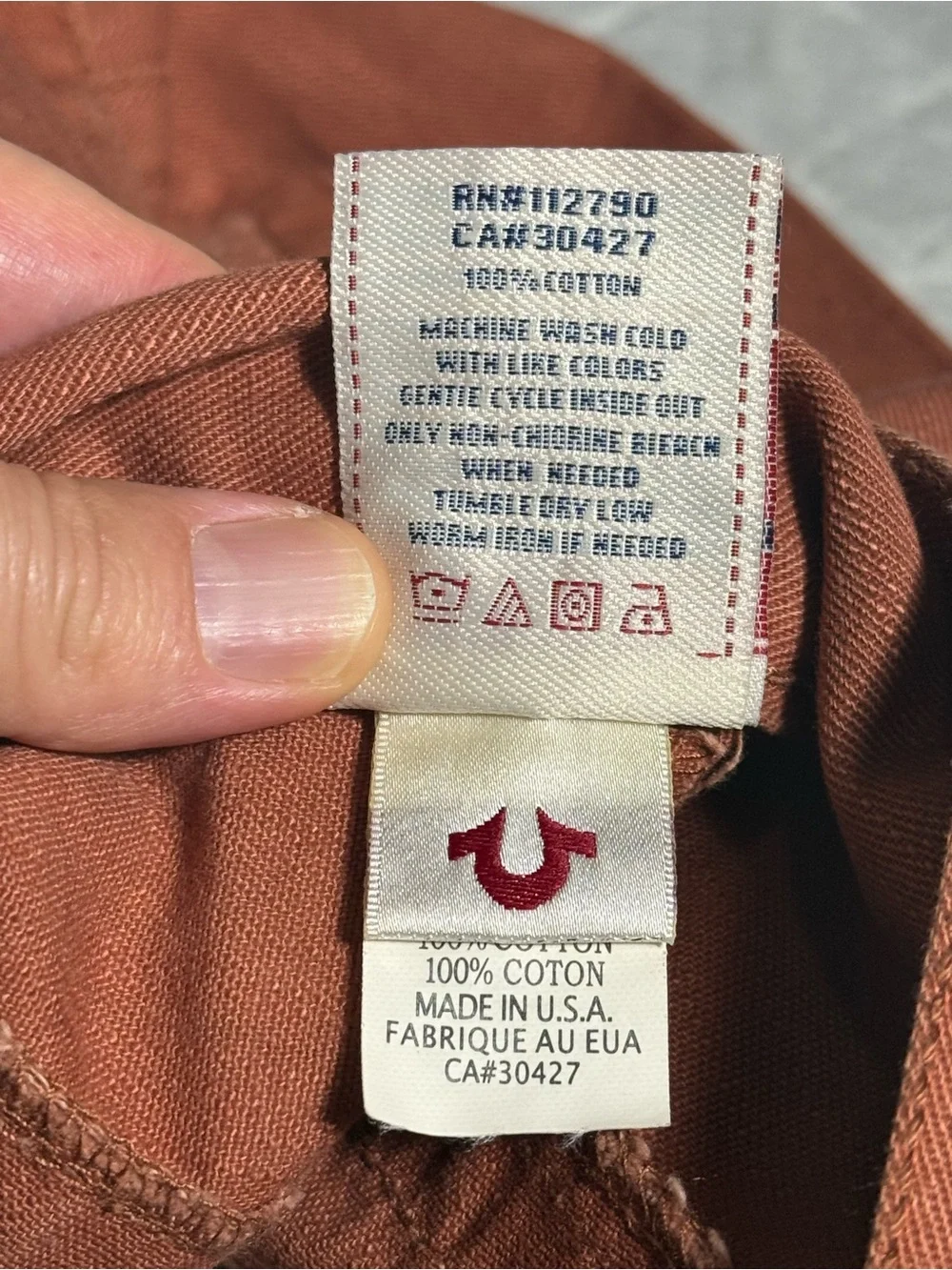 True Religion USA Distressed Rust Jeans 38x32 Y2K Wide Leg